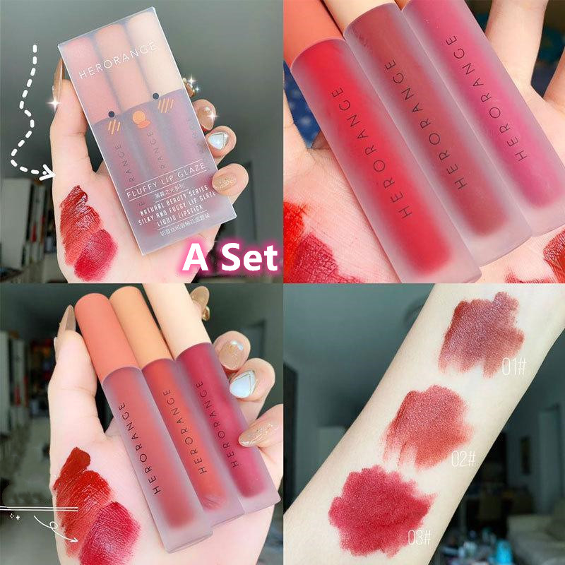 Set Son Kem Lì 3 cây HERORANGE Fluffy Lip Glaze