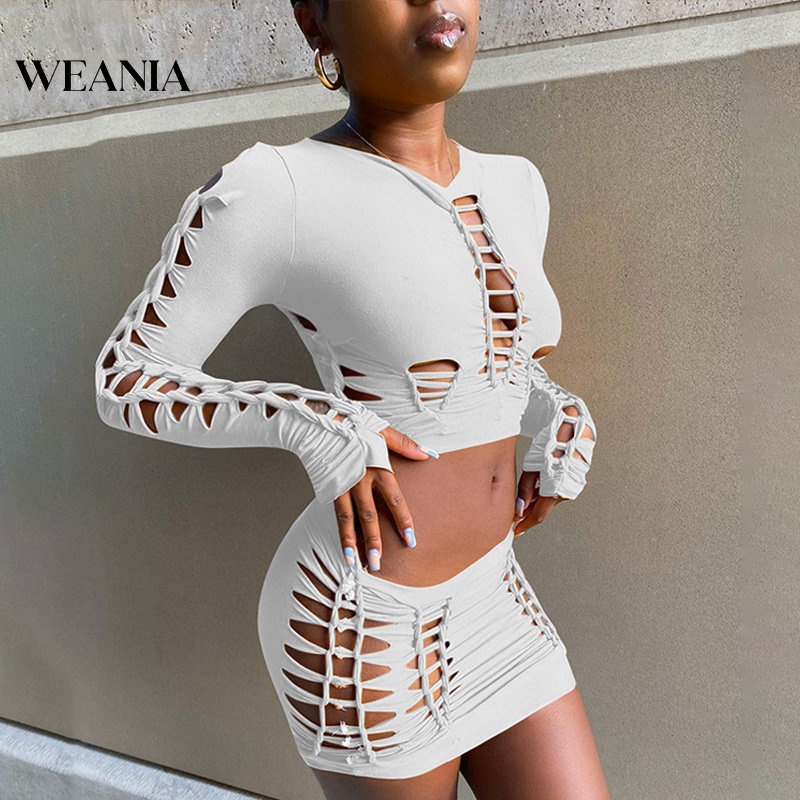 Set Áo Thun Lửng Tay Dài 2 Dây + Chân Váy Bút Chì Lưng Cao Thời Trang Nữ