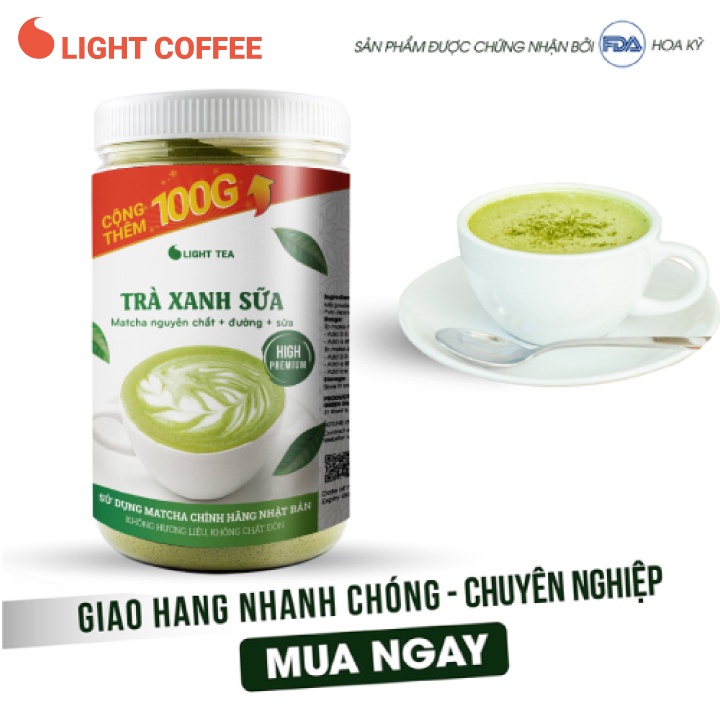 Bột trà xanh sữa, sử dụng matcha chính hãng Nhật Bản, thơm ngon, tiện lợi Light Coffee - Hũ 650g