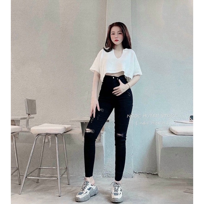 quần jeans ôm đen trơn, xanh siêu cao co giãn tốt, hình thật 100%