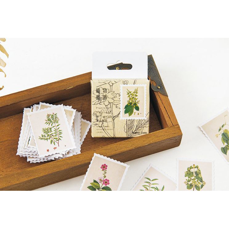 Bộ 46 Sticker Hàn Quốc hình Cây Cỏ Con Dấu dán trang trí E26