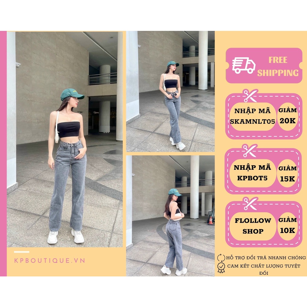 Quần Jean Nữ Ống Suông Kpboutique Màu Đen Dáng Quần Suông Mặc Tôn Dáng