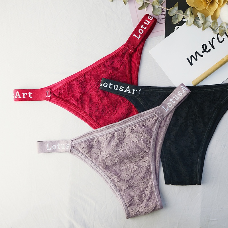 Quần Lót Cotton Phối Ren Rỗng Thoáng Khí Thoải Mái Gợi Cảm Cho Nữ