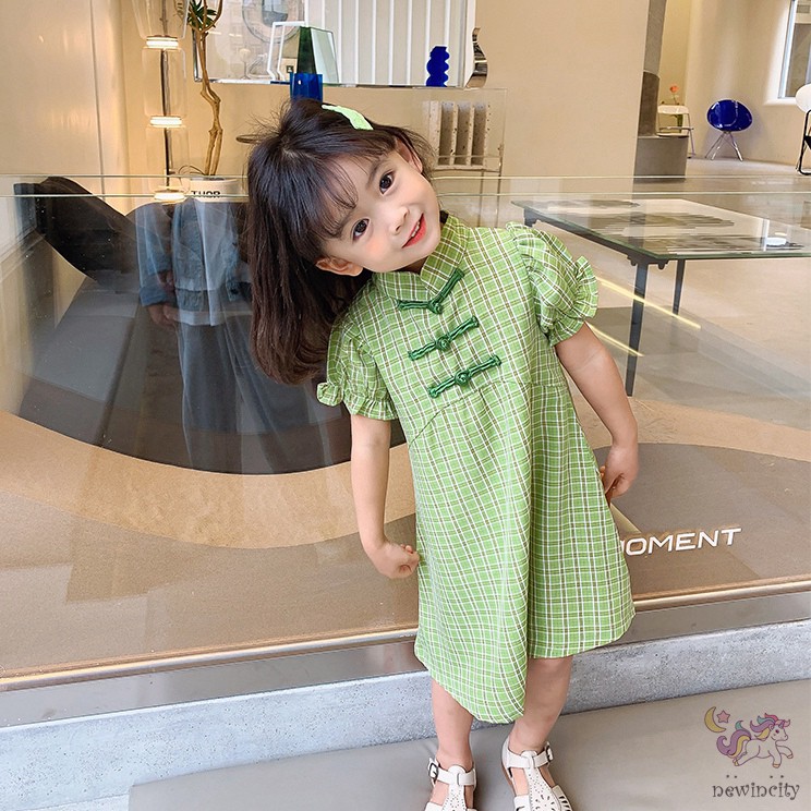 Đầm Kiểu Sườn Xám Tay Phồng Phong Cách Retro Đáng Yêu Thời Trang Hàn Quốc Cho Bé Gái