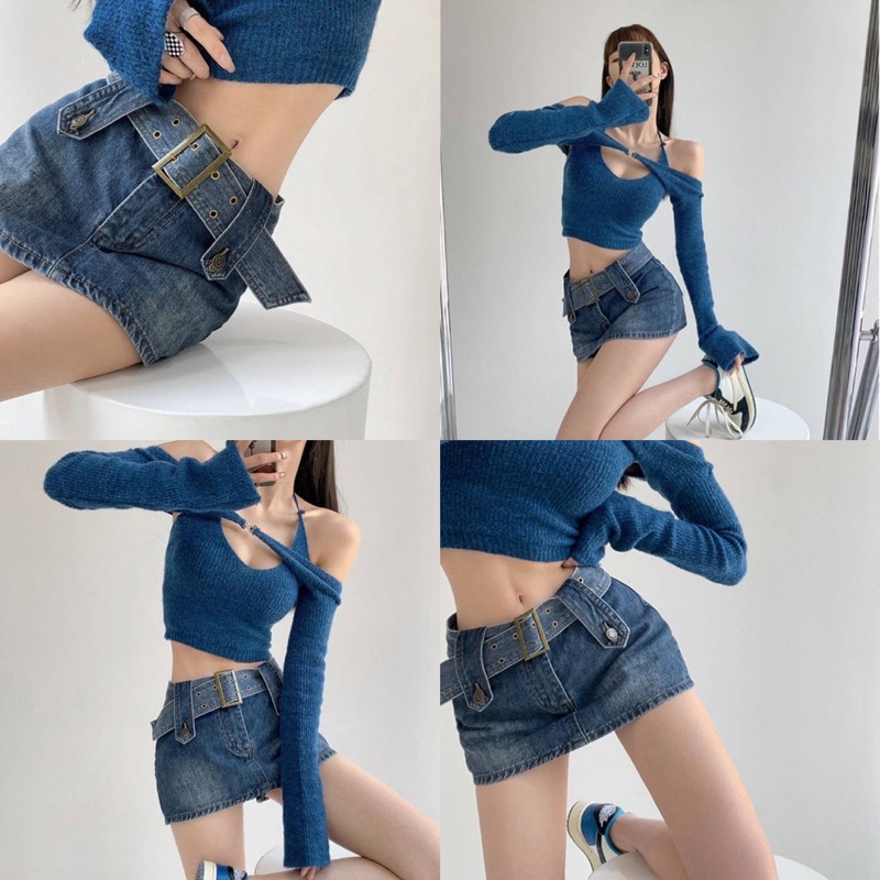 Set áo xanh tay dài mỏng