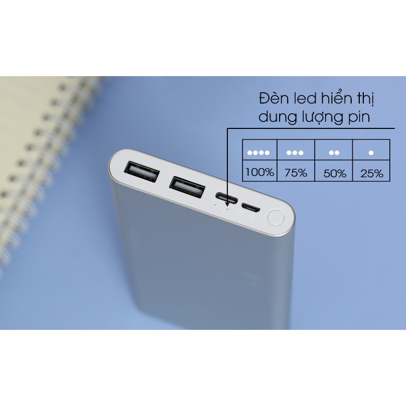 Sạc Dự Phòng Xiaomi Gen 3 10.00mAh - Pin sạc dự phòng Polymer 10.000mAh Xiaomi Mi 18W Fast Charge Power Bank 3