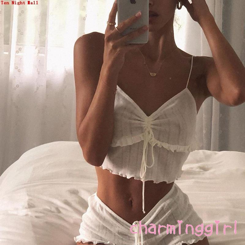 Áo yếm cổ chữ V màu trơn thời trang mùa hè quyến rũ cho nữ