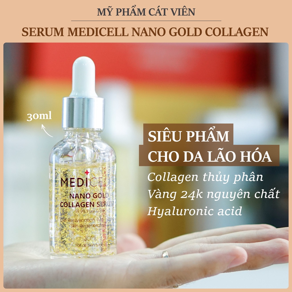 Serum trắng da trẻ hóa Medicell, chăm sóc da mờ thâm, dưỡng ẩm kiềm dầu, se khít lỗ chân lông Nano Gold Collagen