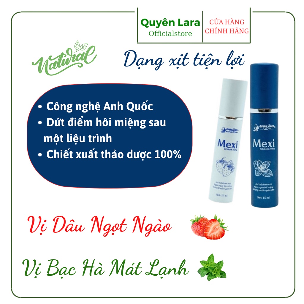 Xịt Thơm Miệng Cao Cấp Mexi Quyên Lara Giúp Kháng Khuẩn,Vệ Sinh Khử Mùi Hôi Miệng Tức Thì 15ml