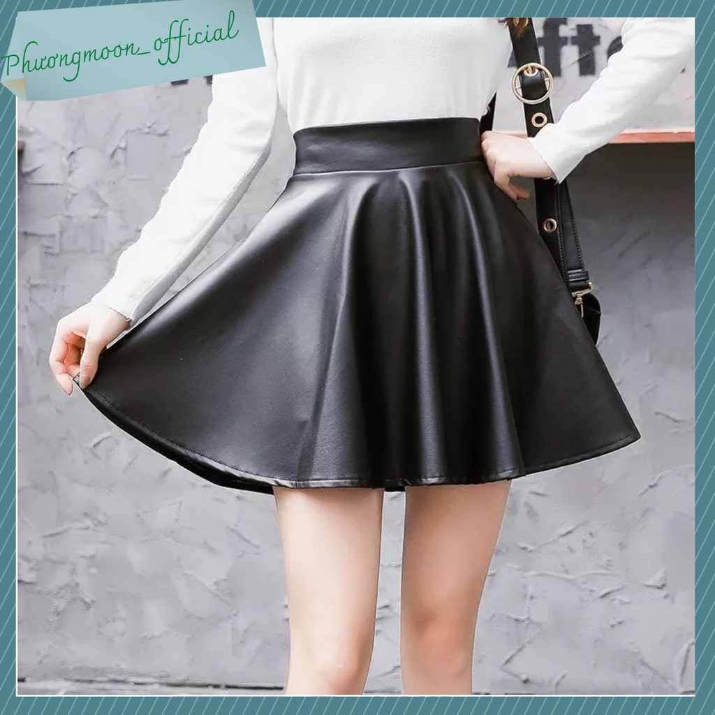 Chân váy xòe ngắn QCCC, chân váy da xòe, kiểu dáng xì teen phong cách siêu cute