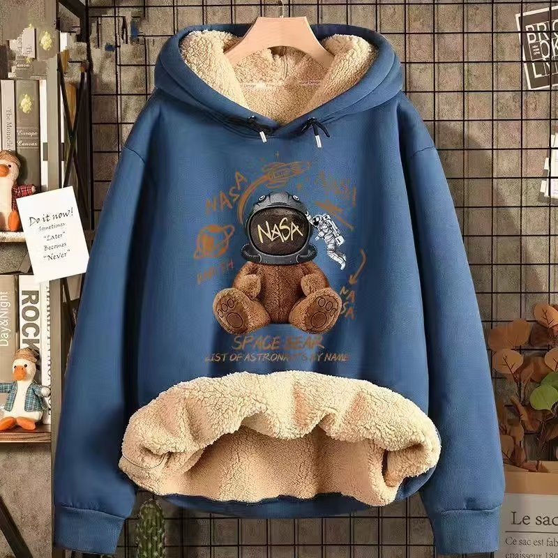 Áo Hoodie Lông Cừu Dày Dặn Dáng Rộng Thời Trang Thu Đông Năm Mới Dành Cho Cặp Đôi