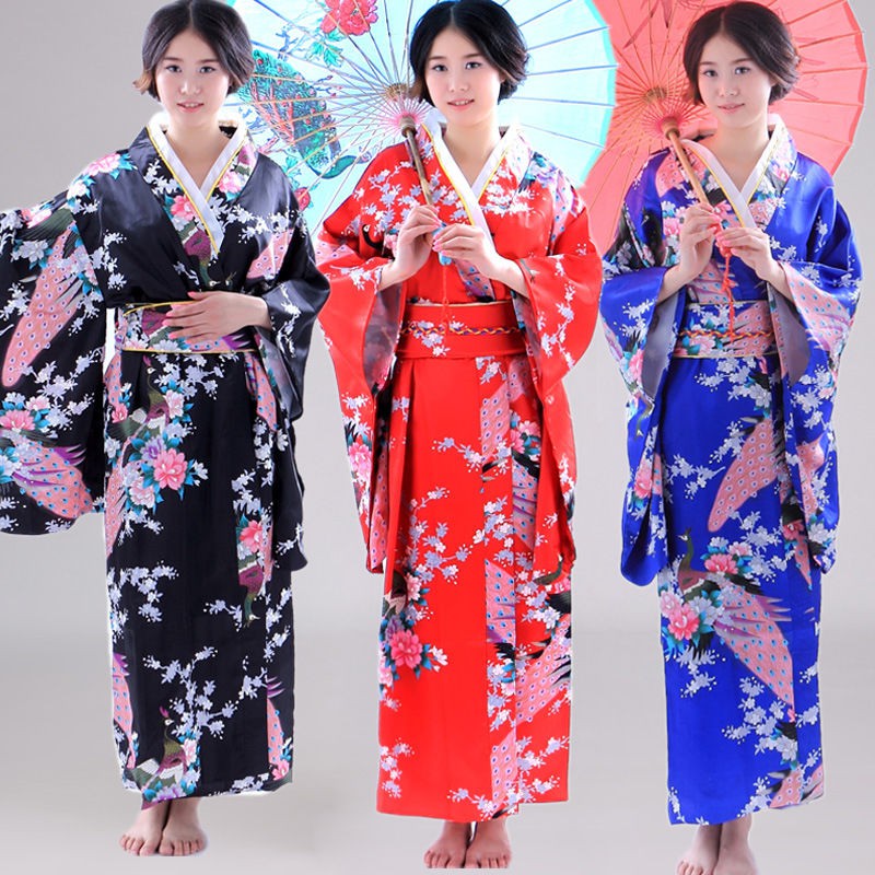 Áo Khoác Kimono Dáng Dài Họa Tiết Chim Hạc Phong Cách Truyền Thống Nhật Bản