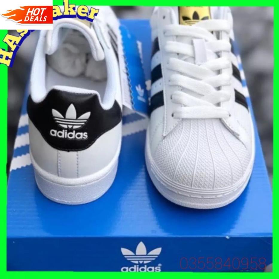 mũi sò màu trắng sọc đen, giày thể thao nam nữ adidas mũi sò vip da thật, full size $ .