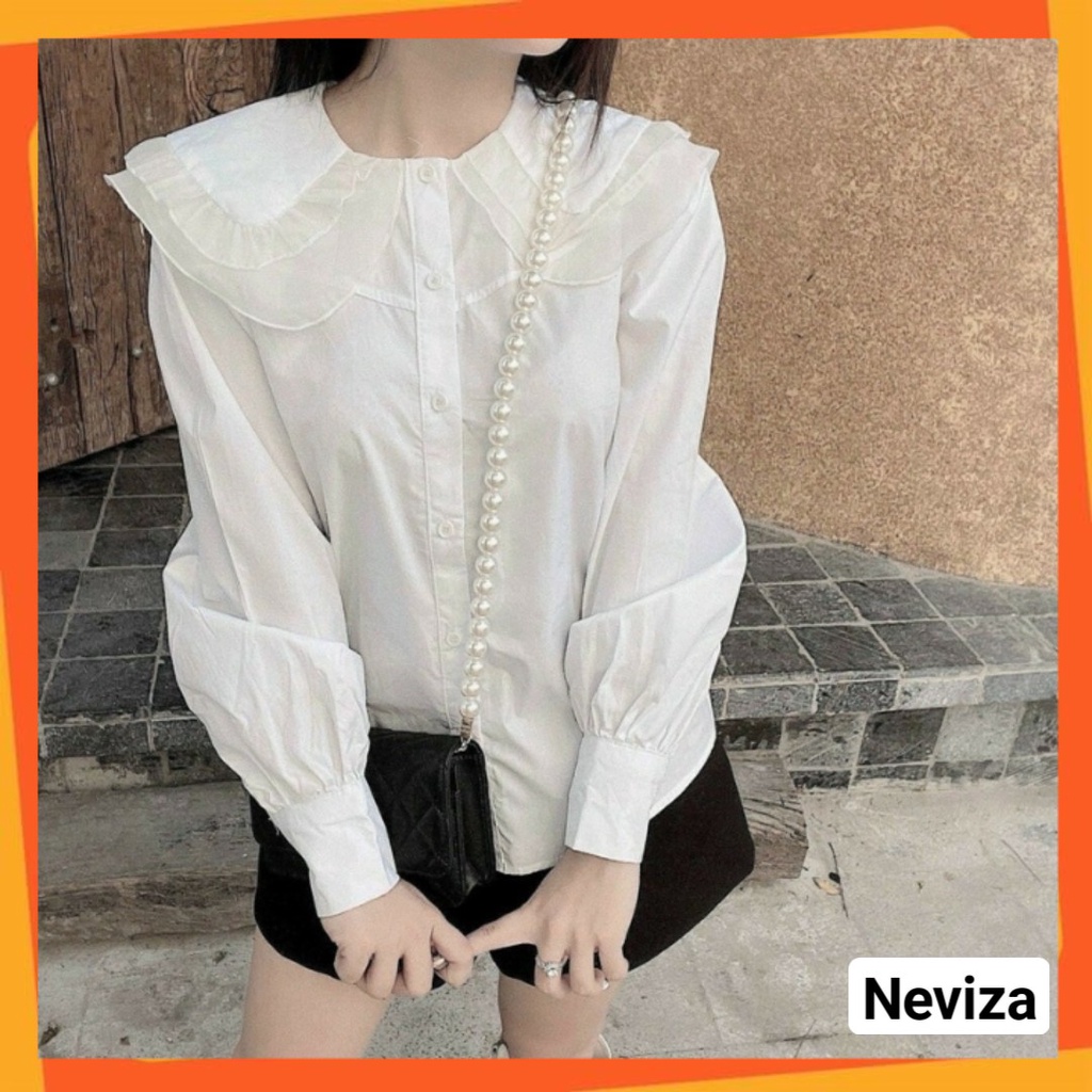 Áo sơ mi nữ cổ ren bèo mặc đi chơi đi làm đi học cực xinh ASM04