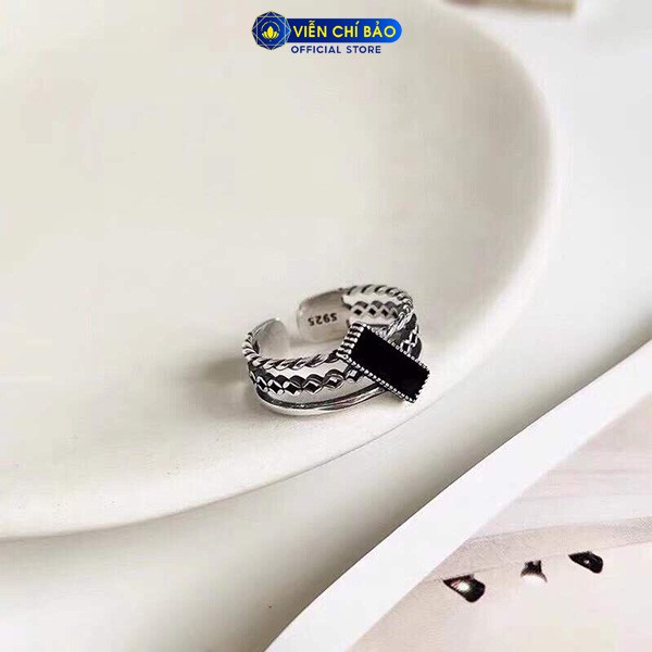 Nhẫn bạc nữ Đá đen chéo chất liệu bạc Thái 925 thời trang phụ kiện trang sức nữ Viễn Chí Bảo N000297