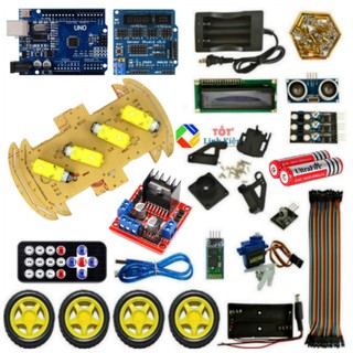 (Kèm code) Bộ xe robot thông minh 4 bánh - Smart Car KIT 4 Wheel DIY