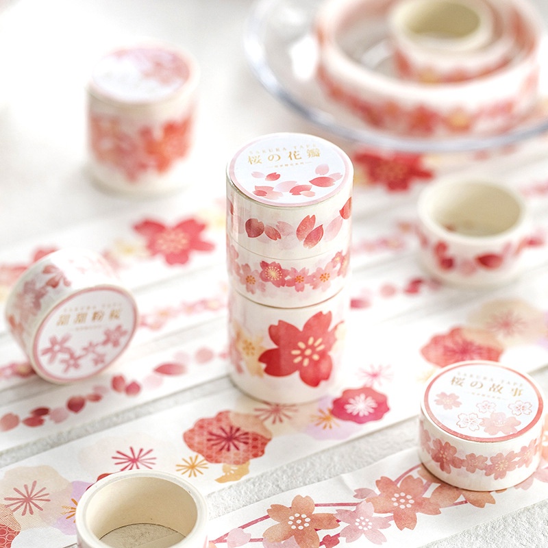 1 Cuộn Băng Keo Dán Mặt Nạ In Hình Hoa Anh Đào Dễ Thương