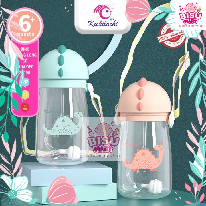 Bình tập uống, tập hút nước cho bé chống sặc Kichilachi hình khủng long dung tích 360ml