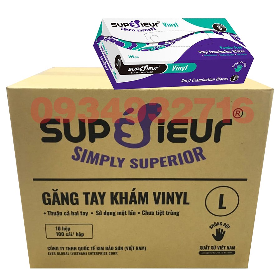 Sỉ Găng Tay Cao Cấp SUPERIEUR VINYL Không Bột (Nguyên thùng 10 hộp)