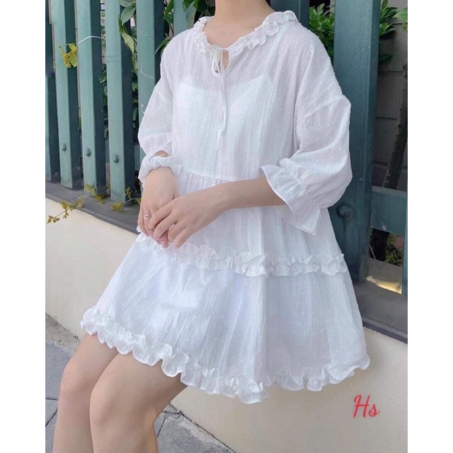 Sét áo voan đốm kèm lót trong HSU1