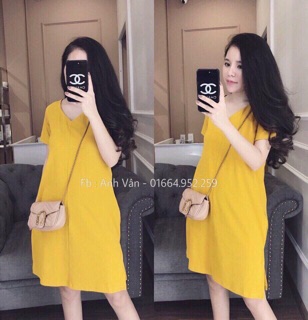Váy suông cổ V phối dây đan chéo 3 màu