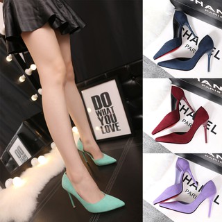 Giày Cao Gót Da Lộn Gót Cao 10cm Phong Cách Sành Điệu Thời Trang Cho Phụ Nữ Size 34 - 39