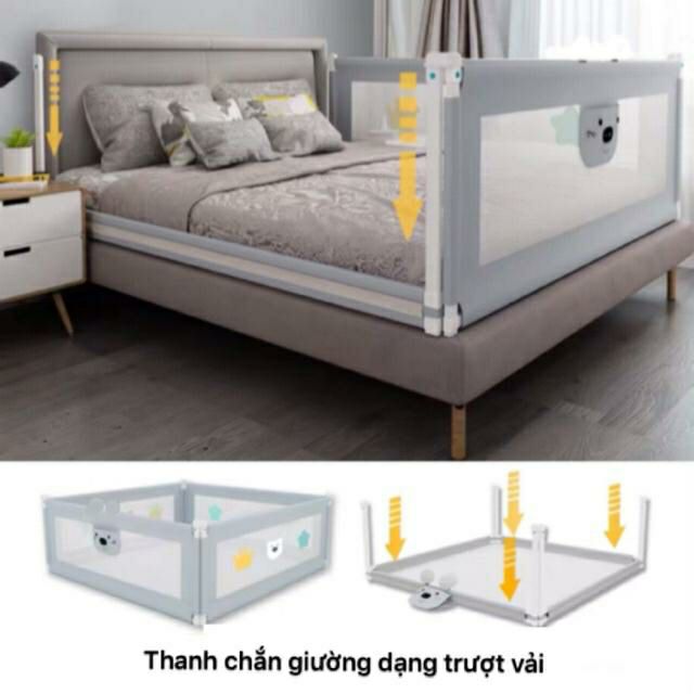 Thanh chắn giường mẫu trượt, chân dẹp, túi đựng , bấm nút trượt