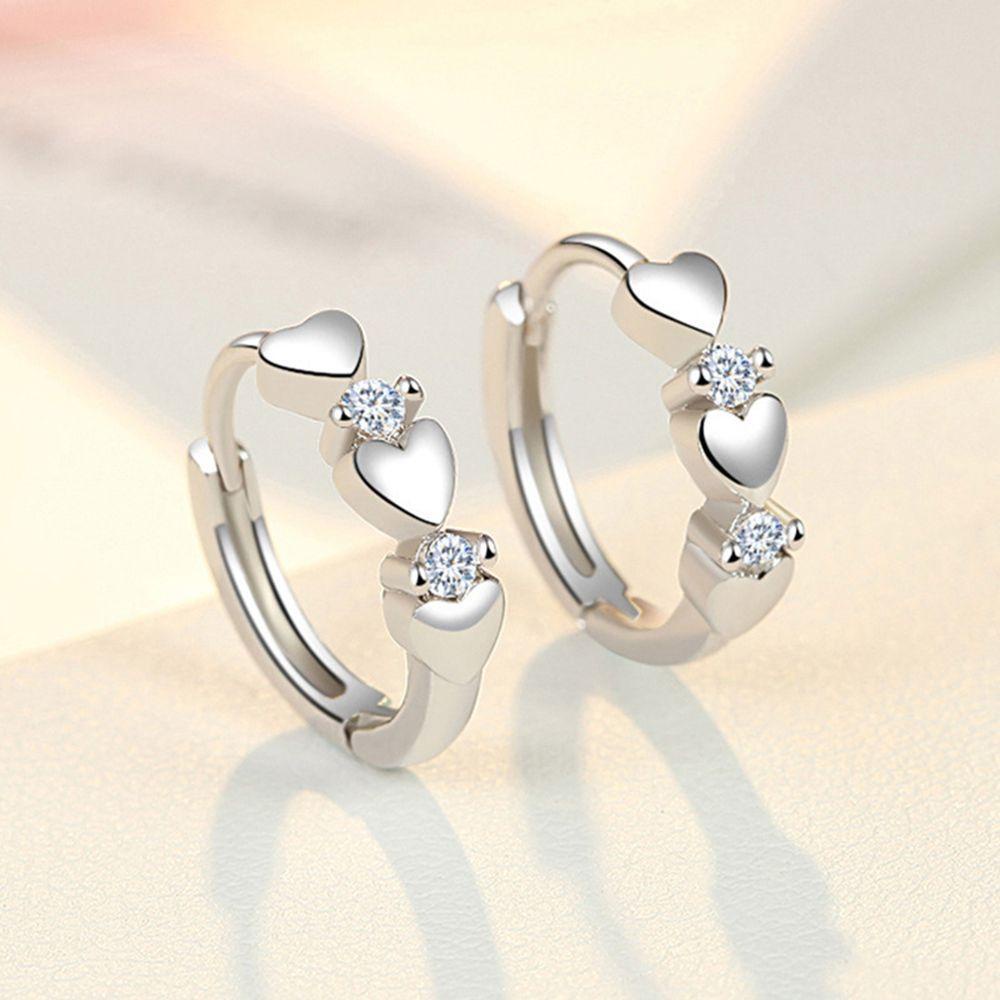 1 Đôi Bông Tai Kim Loại Mạ Bạc 925 Hình Trái Tim Màu Trơn