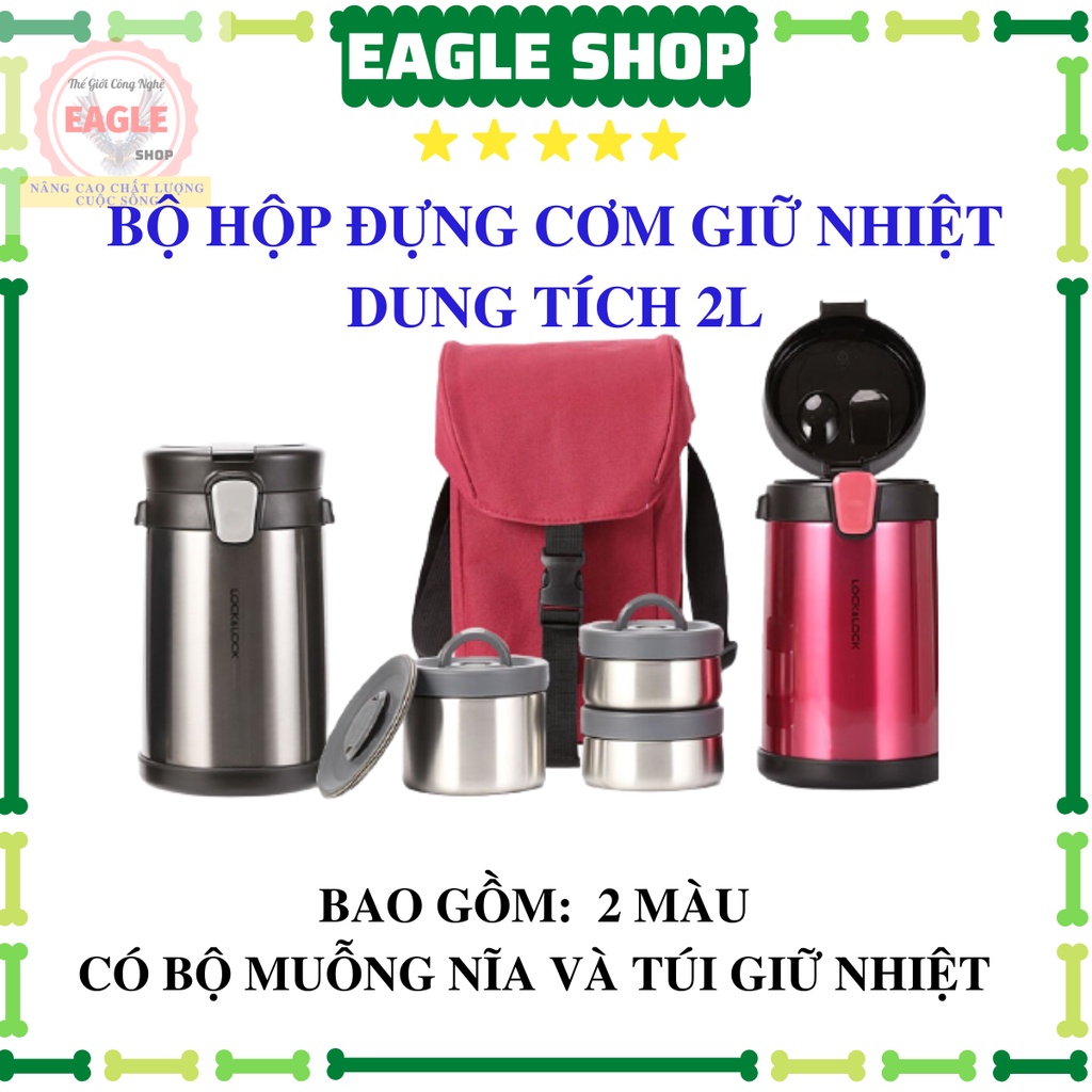 Bộ Hộp Đựng Cơm Giữ Nhiệt Lock & Lock - Siêu Giữ Nhiệt - Tiện Lợi Cho Việc Mang Đi -Thép Không Gỉ - 2.0 Lít - Eagle Shop
