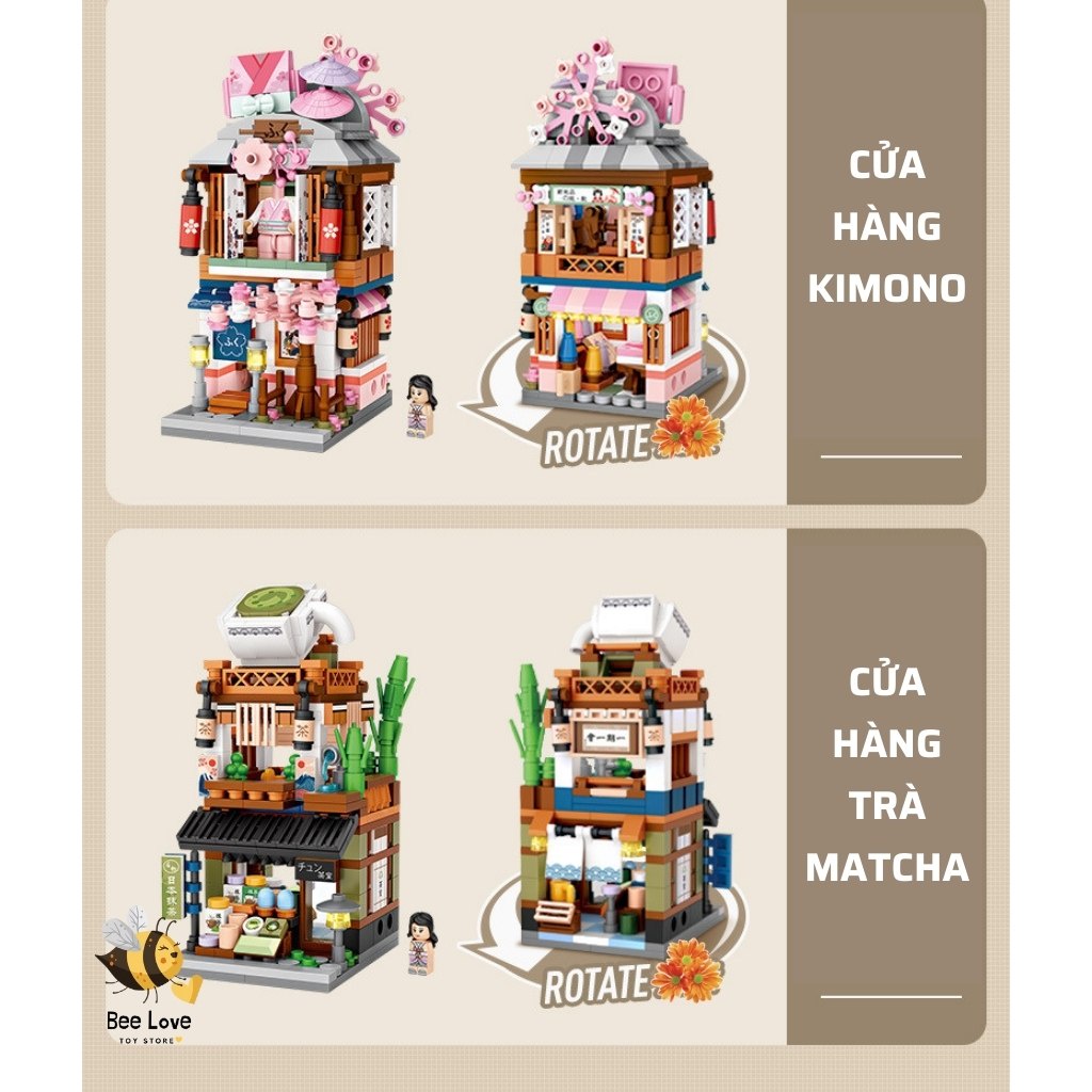 Bộ đồ chơi lắp ráp mô hình xếp hình cho bé Cửa hàng bán Trà Matcha phong cách Nhật bản sáng tạo
