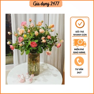 Lọ hoa thủy tinh Bình cắm hoa trụ tròn sọc dọc Trang trí Decor để bàn phòng khách sang trọng