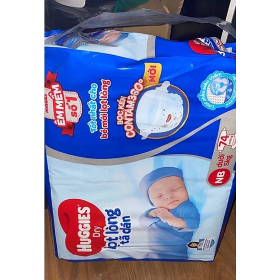 Tã dán sơ sinh Huggies NB74 tặng 8 tã dán