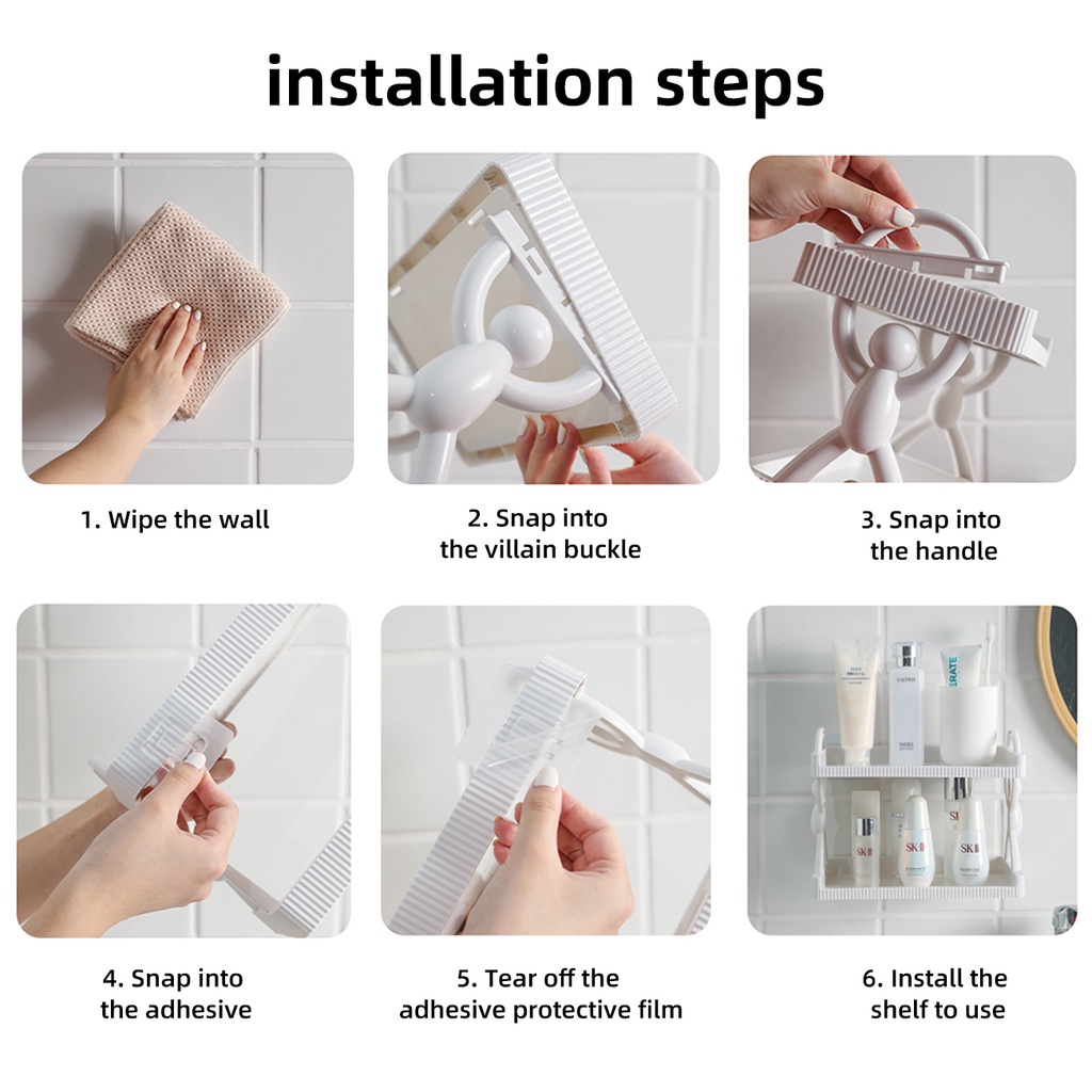 Kệ để đồ JUJIAJIA nhiều tầng dán tường không cần khoan lỗ tiện lợi dành cho phòng tắm