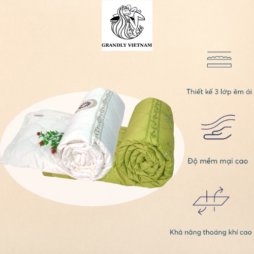 Chăn cotton cao cấp Grandly Vietnam chính hãng vải màu siêu mềm mịn