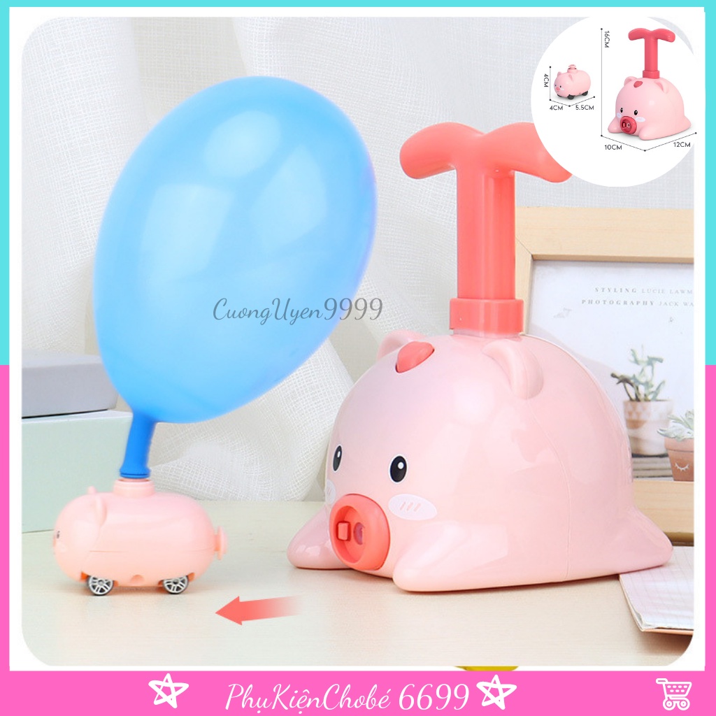 Đồ chơi xe hơi thổi bóng bay hình chú heo vui nhộn. Xe hơi khinh khí cầu biết đi và biết bay