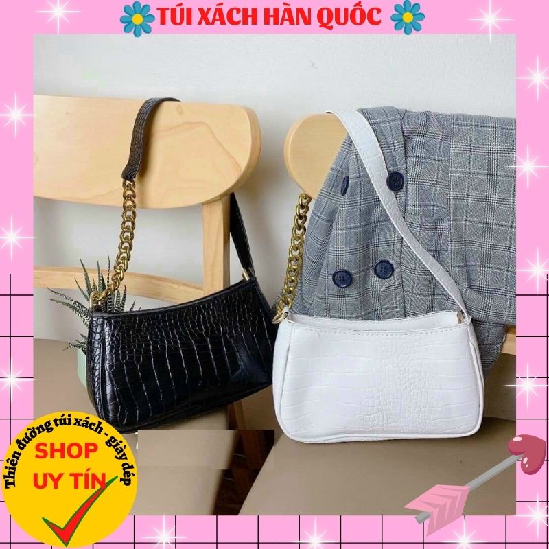 Túi Kẹp Nách Nữ ♥️ FREESHIP ♥️ Túi Đeo Chéo Da Rắn Kẹp Nách Dây Xích To Phối Da Hàn Quốc HQ148