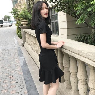 Đầm tay ngắn cổ tròn phong cách retro