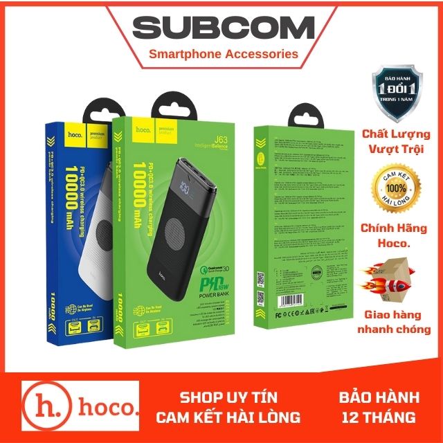 Pin Sạc Dự Phòng Không Dây Hoco J63 10000mAh, Hỗ Trợ Sạc Nhanh PD 18W - BẢO Hành 12 Tháng