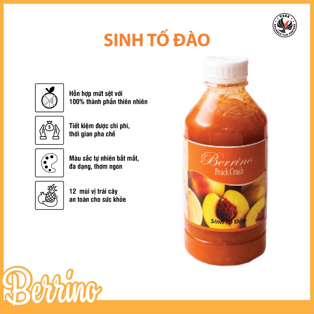 Sinh tố đào Berrino chai 1 lít. Hàng Công ty có sẵn giao ngay