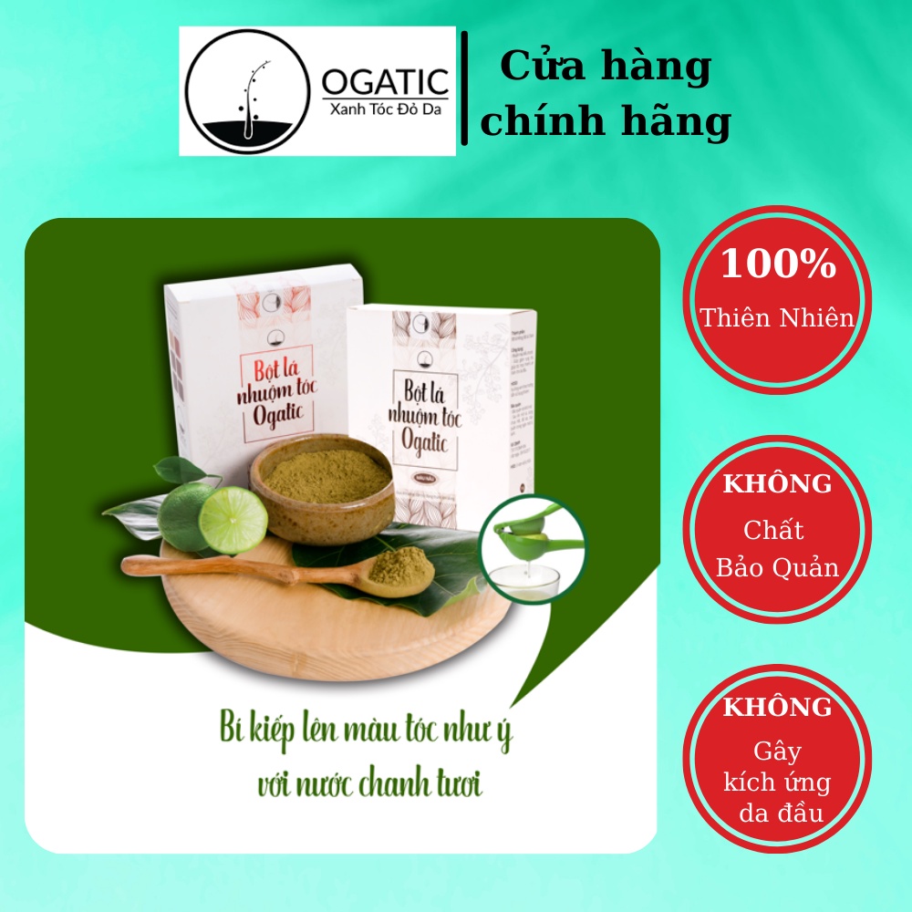 Bột lá nhuộm tóc Ogatic màu nâu cho da dị ứng, nhuộm phủ bạc an toàn từ thiên nhiên lá cây chàm không hóa chất