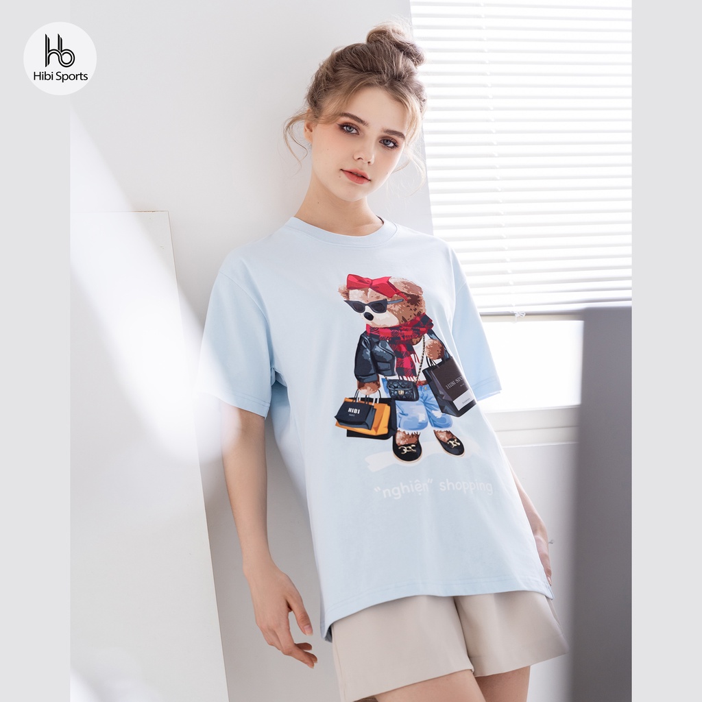 Áo thun tay lỡ Hibi Sports NGHIỆN SHOPPING ST006 kiểu phông unisex nam nữ, vải cotton Premium, form oversize