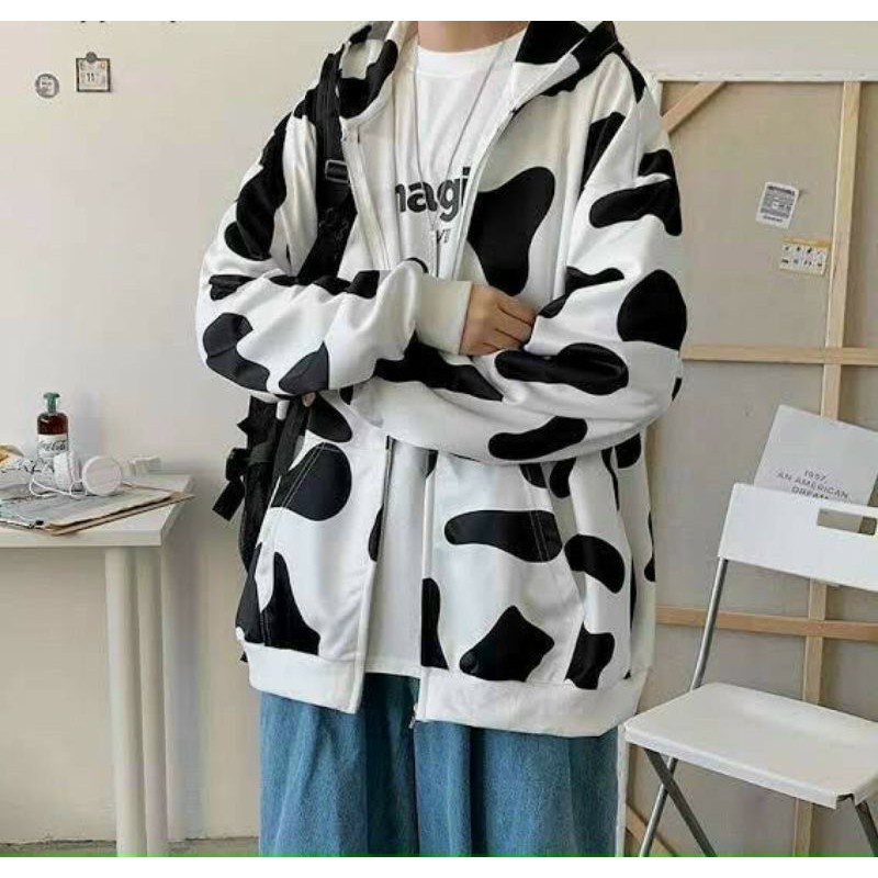 Áo khoác hoodie nỉ nữ form rộng in màu 3D họa tiết bò sữa cực đẹp phong cách Ulzzang chống nắng tốt