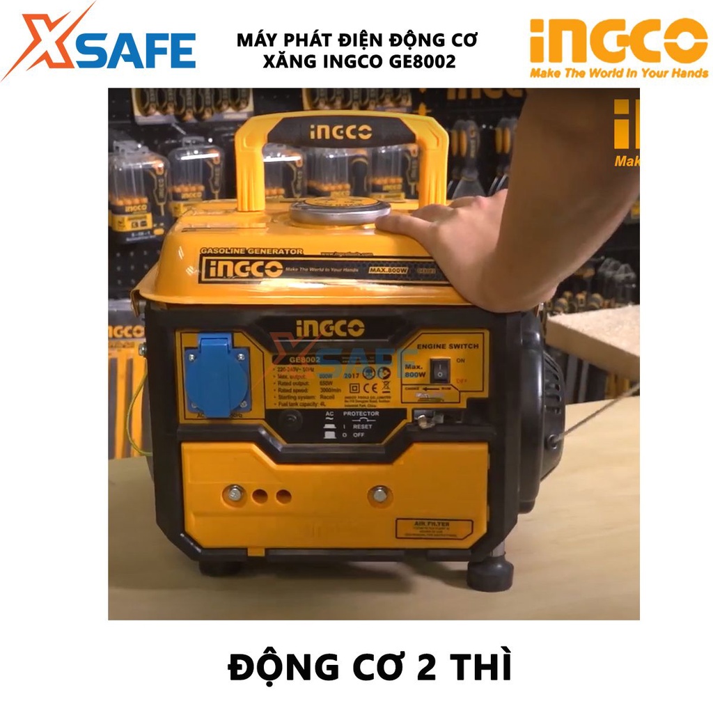 Máy phát điện động cơ xăng INGCO GE8002 Máy phát điện dây nhôm công suất tối đa 800W, dùng liên tục 13 giờ - [XSAFE]