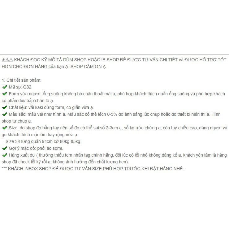 [Nowship/Grab] - [#Bigsize 80kg-85kg]- Quần Tây công sở ống suông vải kaki size 34- Q82 | BigBuy360 - bigbuy360.vn