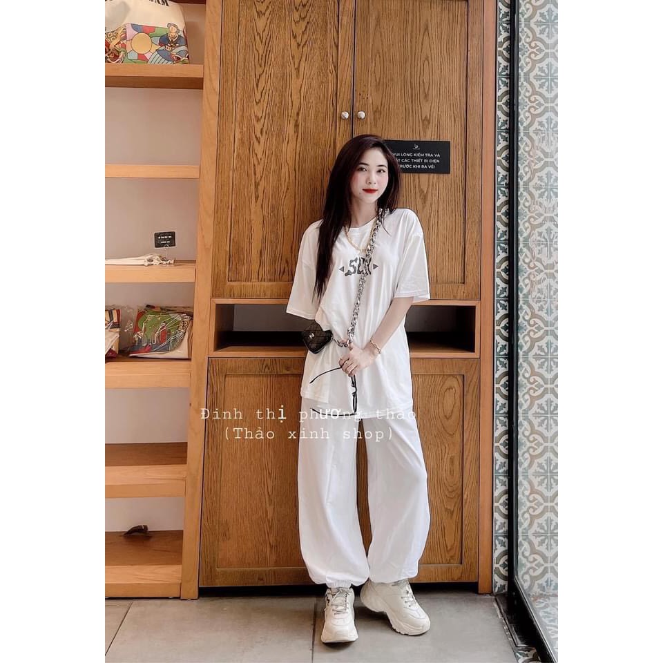 [Mã FAMAYWA2 giảm 10K đơn 50K] Bộ Quần Jogger Áo Phông SLY Trắng 🦋 Set Quần Nỉ Kèm Áo Phông In Chữ Tay Lỡ Dáng Rộng 🦋 | BigBuy360 - bigbuy360.vn