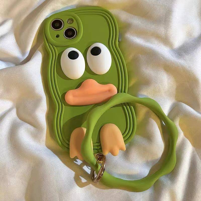 Cute Three-Dimensional Cartoon Funny Emoji Duck Apple 11 Phone Case 12/13/14Promax Bracelet X/XR Internet Celebrity FpZr