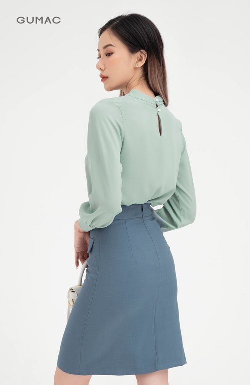 [Mã WABRGU giảm 50k đơn từ 0đ] Áo sơ mi nữ cổ phối nơ GUMAC thiết kế công sở, thanh lịch màu xanh đủ size AB454 | BigBuy360 - bigbuy360.vn