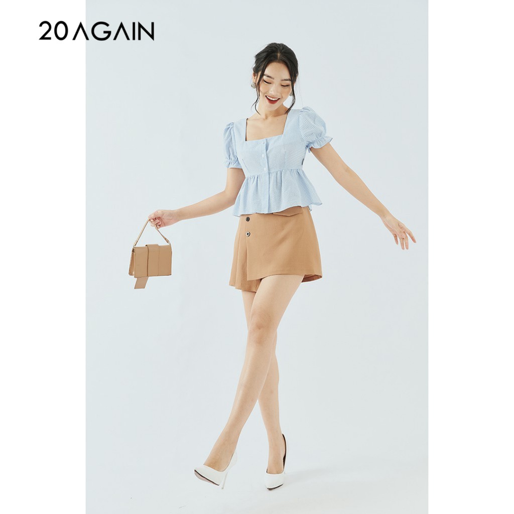 [Mã WABR250 giảm 10% đơn 250k] Áo sơ mi nữ kẻ caro 20AGAIN thiết kế ngắn tay bèo công sở ASW0781