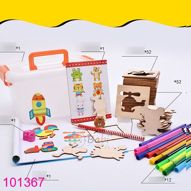 Bộ khuôn vẽ tranh và tô màu bằng gỗ cho bé