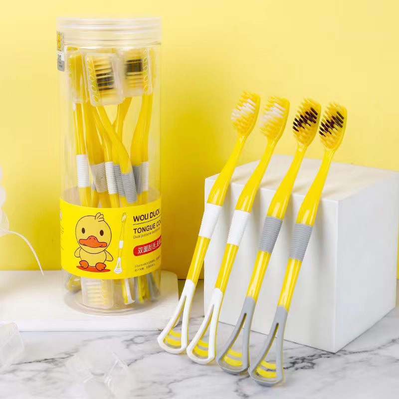 Hộp 8 bàn chải đánh răng vịt vàng GDUCK kèm đầu cạo lưỡi siêu sạch